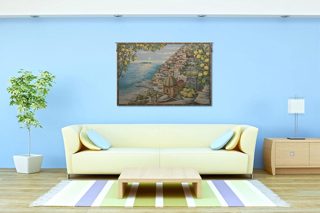 Charlotte Home Furnishings Italian Tapestry Wall Hanging 36x 53 in Amalfi Coast Wall Art Woven Boho Tapestry for Bedroom Aesthetic Living Room and Home Decor European Soft Cotton Jacquard Woven