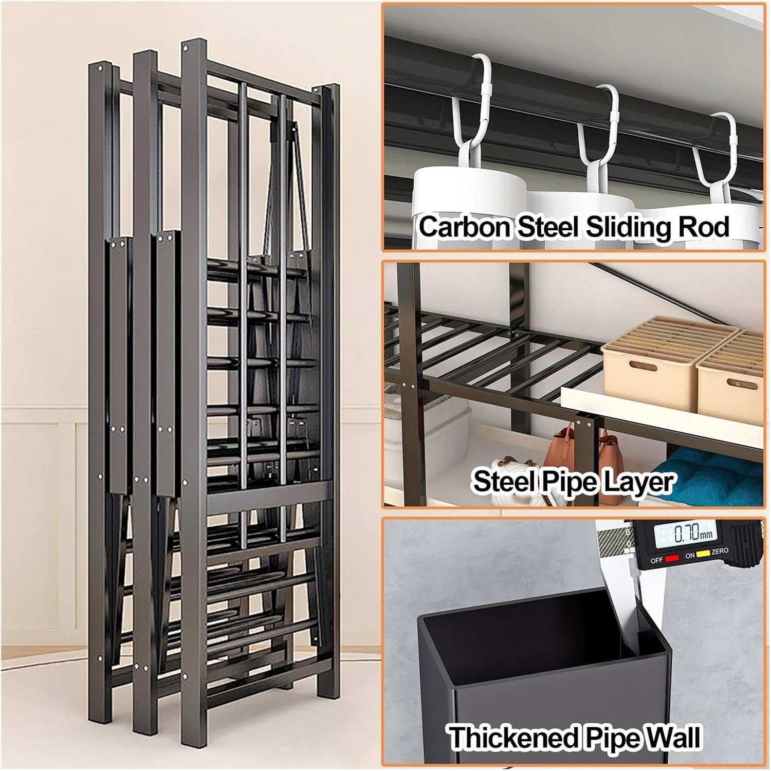 Clothes Rack With Cover Foldable Wardrobe Closet Portable Coat Storage Garment Racks For Hanging Clothes Armoire Clothing Rack With Shelves For Bedroom(A,150cm/59.1inch)