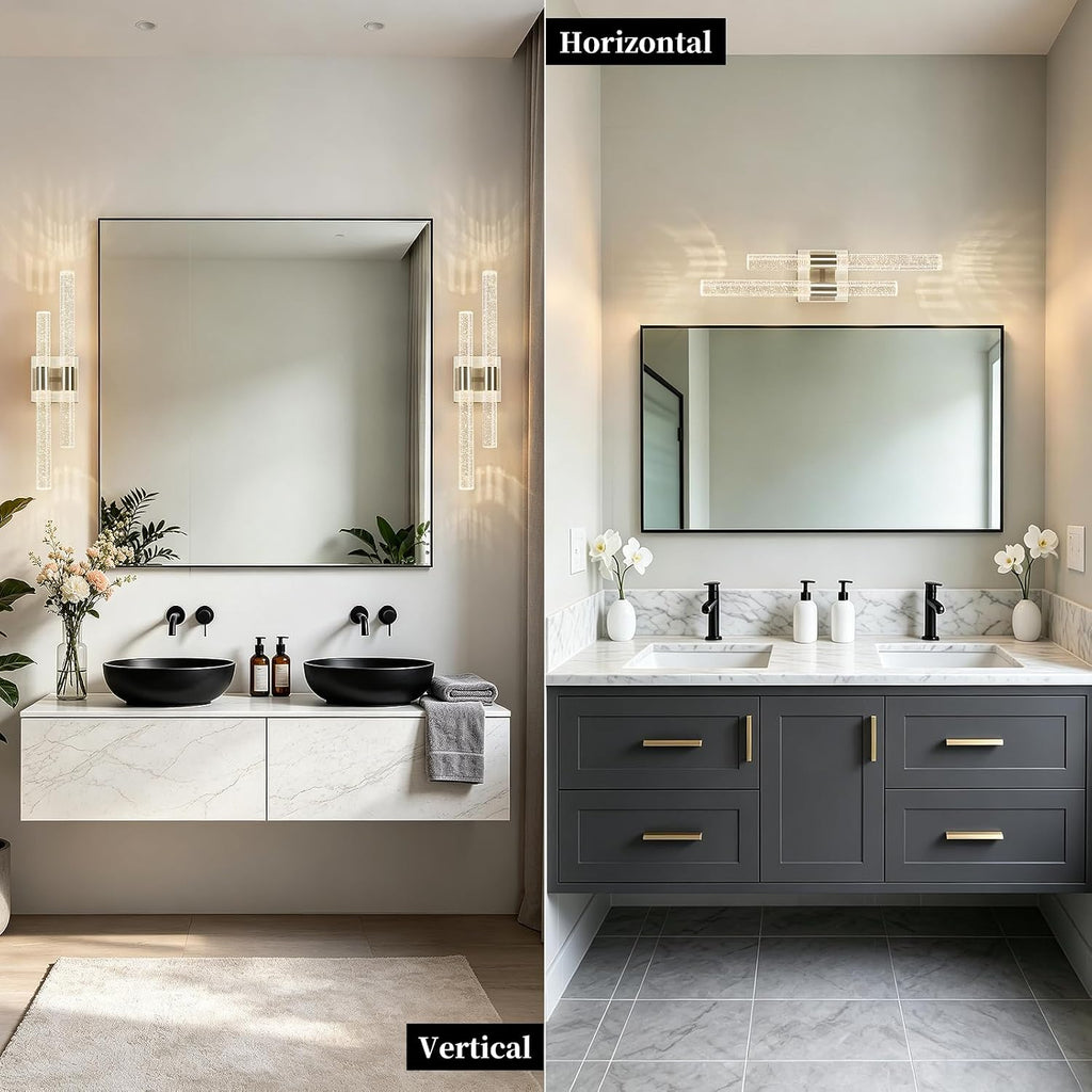 Crystal Wall Sconces Set of Two LED Wall Sconce Hardwired Brushed Nickel Bathroom Vanity Light Fixtures 21.25in 4000K Vertical and Horizontal Wall Mounted Sconces for Bedroom Living Room