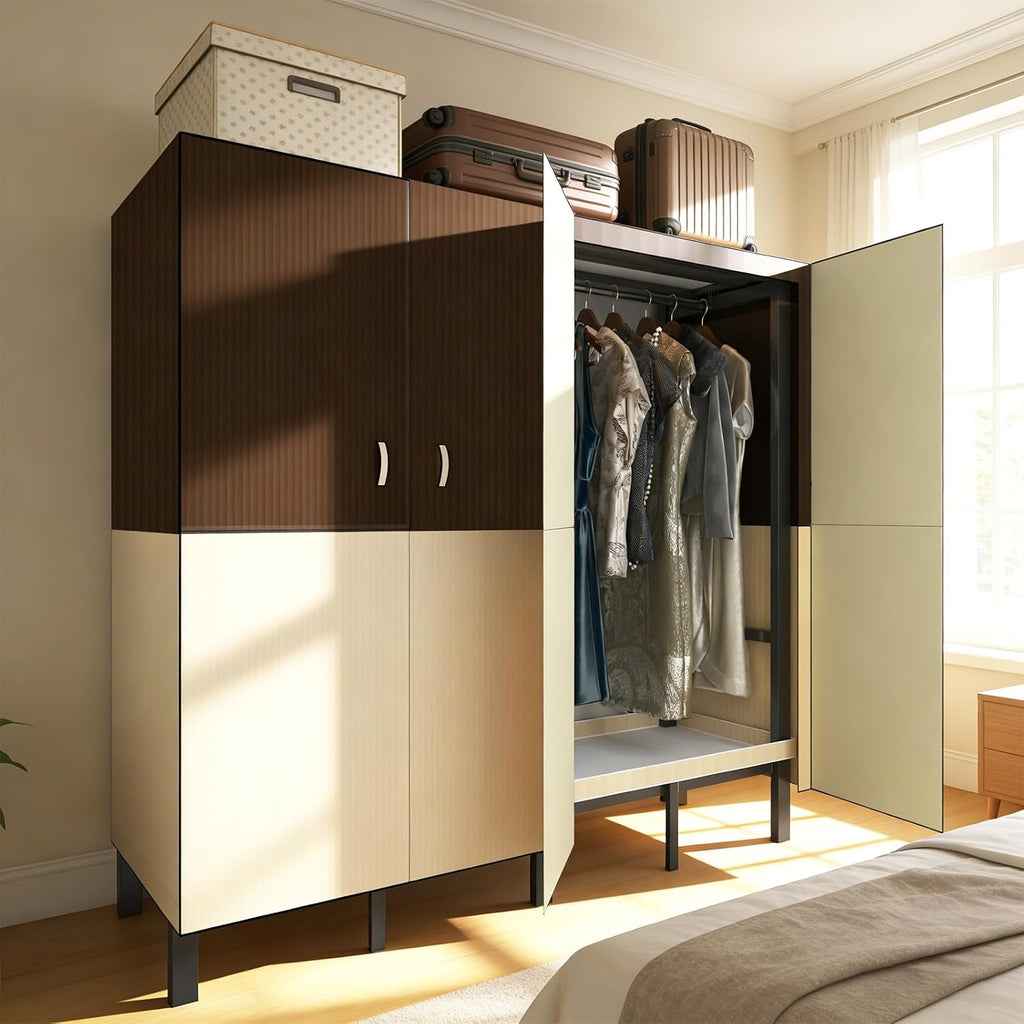 Heavy Duty Portable Closet Wardrobe, Freestanding Wardrobe with Magnetic Door, Multifunctional Closet Storage System, Foldable Portable Closet with Cover. (Brown, 49.2in/125cm)