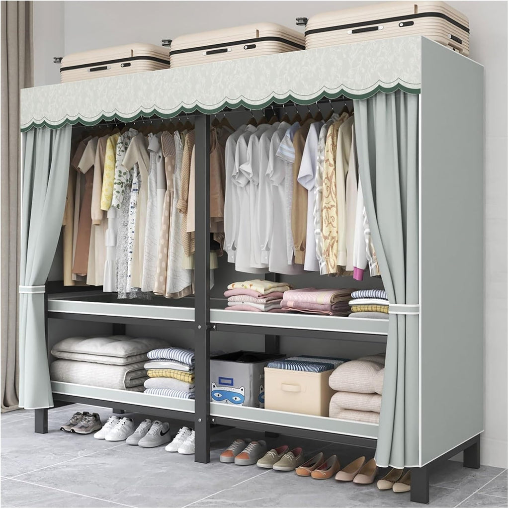 Foldable Portable Wardrobe Closet, Freestanding Clothing Rack, Metal Closet Organizer, Armoire Storage Garment Racks For Hanging Clothes, 30mm Thick Steel Tubes(B,192cm/75.6in)