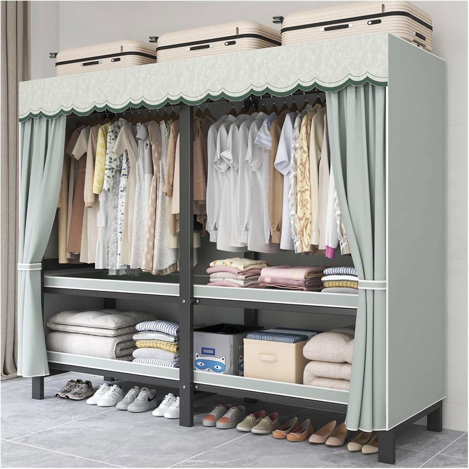 Foldable Portable Wardrobe Closet, Freestanding Clothing Rack, Metal Closet Organizer, Armoire Storage Garment Racks For Hanging Clothes, 30mm Thick Steel Tubes(B,192cm/75.6in)
