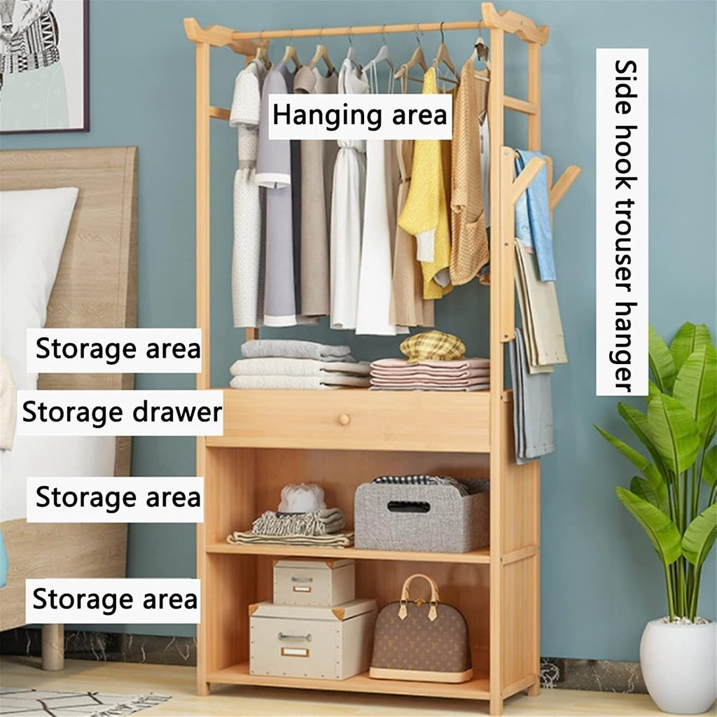 Coat Rack, Clothes Rack Bamboo Garment Racks With 2-Tier Bottom Shelves Heavy Duty Portable Clothes Organizer Rack Freestanding Clothing Rack For Hanging Clothes