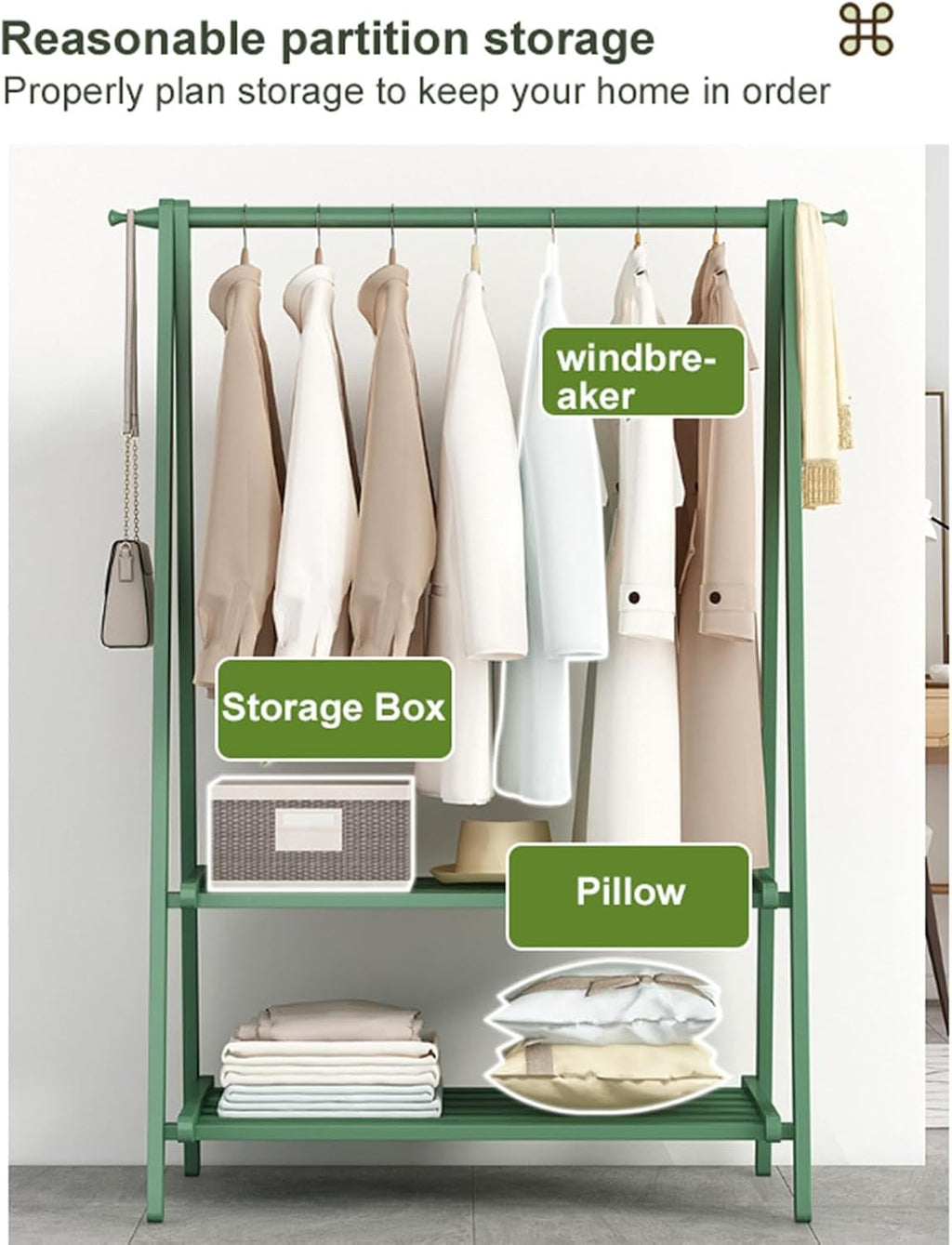 Foldable Bamboo Clothes Rack - Portable Garment Organizer for Bedroom, Living Room & Cloakroom - Space-Saving Hanging Storage Solution, 86cm