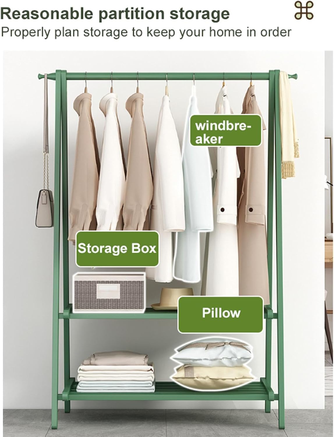 Foldable Bamboo Clothes Rack - Portable Garment Organizer for Bedroom, Living Room & Cloakroom - Space-Saving Hanging Storage Solution, 86cm