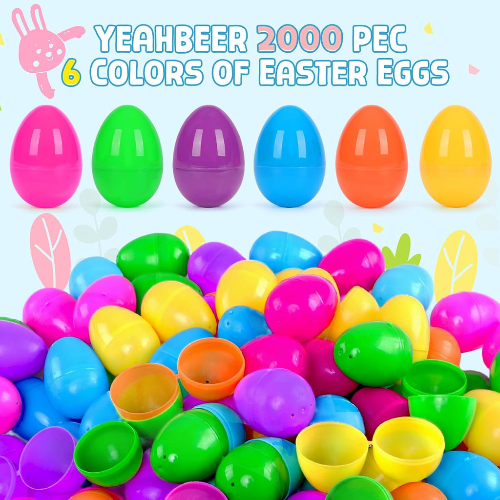 YEAHBEER 2000 Pcs Easter Eggs, 2.4' Assorted Bright Colors Plastic Easter Eggs for Easter Hunt, Basket Stuffers Fillers, Easter Themed Decorations, Theme Party Favor, Classroom Prize Supplies