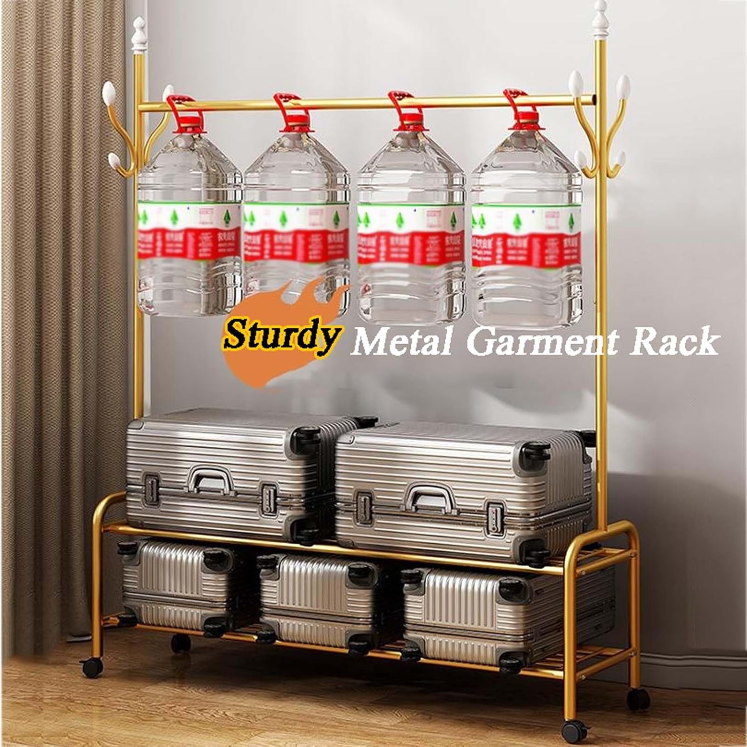 YSUEFIJO Clothing Garment Rack On Wheels, Garment Racks for Hanging Clothes, Multi-Functional Bedroom Clothes Rack, Heavy Duty Clothing Rolling Rack, for Dorm Bedroom Home
