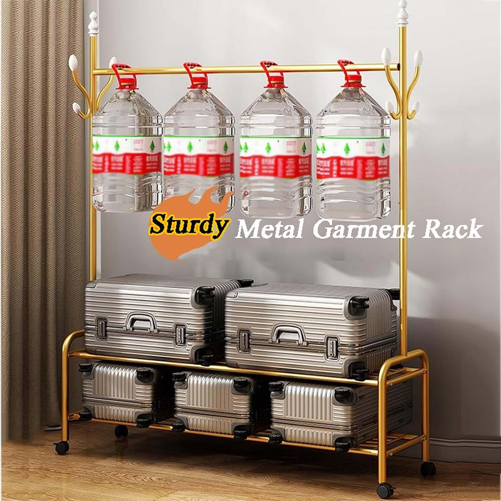 YSUEFIJO Clothing Garment Rack On Wheels, Garment Racks for Hanging Clothes, Multi-Functional Bedroom Clothes Rack, Heavy Duty Clothing Rolling Rack, for Dorm Bedroom Home