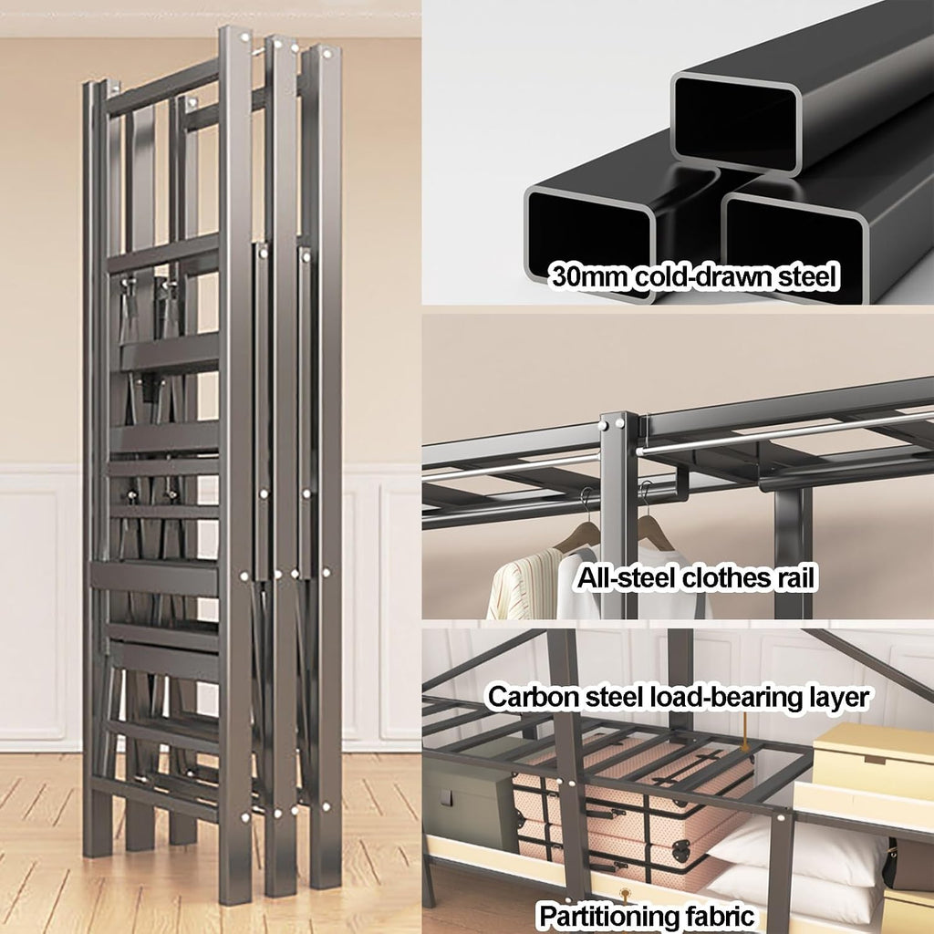 Foldable Closet Wardrobe, Heavy Duty Metal Clothing Rack, Portable Clothes Rack With Cover, Metal Closet Organizer, Armoire Storage Garment Racks For Hanging Clothes(70x170x50cm)