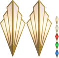 Battery Operated Wall Sconces Set of 2,Not Hard Wired Fabric Shade Triangle Remote Control Wall Lights, Wireless Lamp Fixture for Bedroom, Living Room, Bathroom, Hallway (Color : Gold)