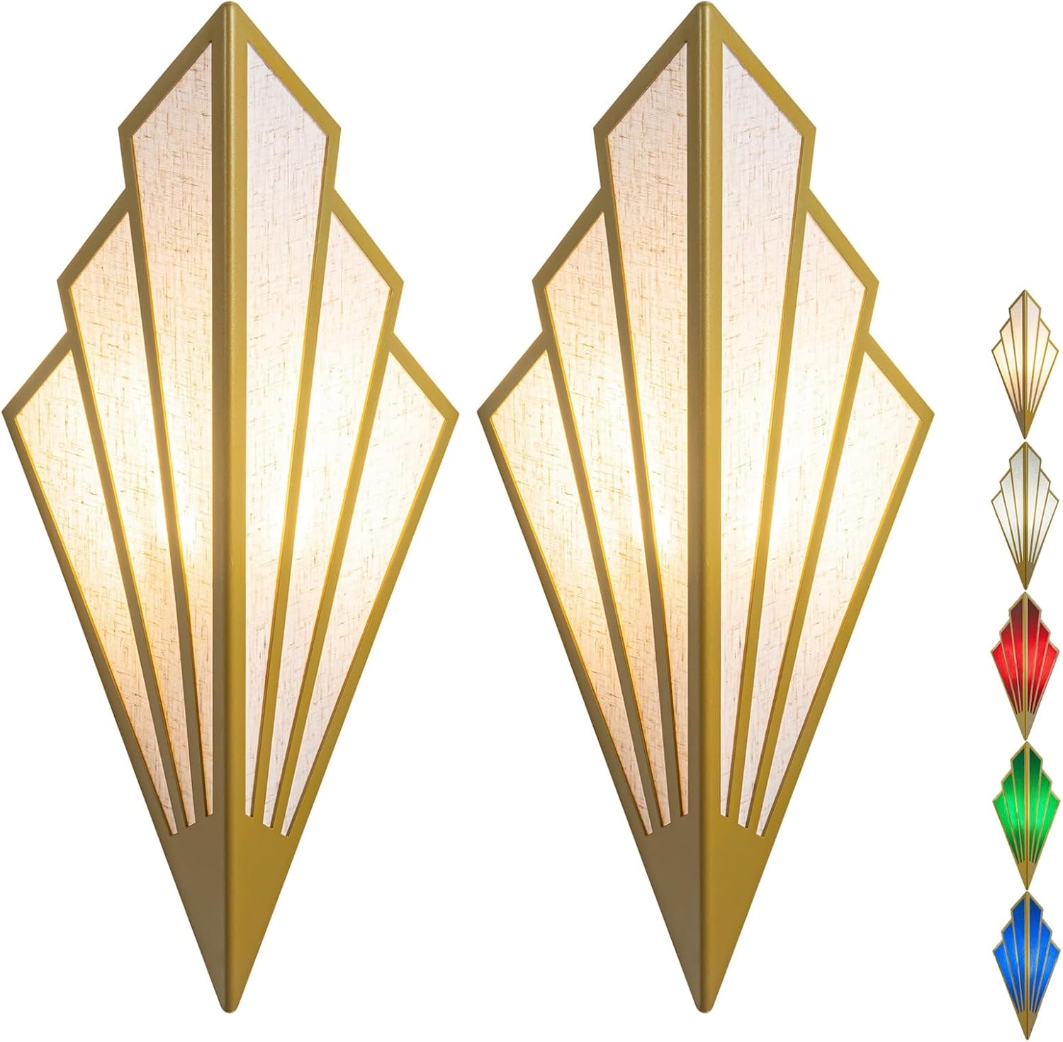 Battery Operated Wall Sconces Set of 2,Not Hard Wired Fabric Shade Triangle Remote Control Wall Lights, Wireless Lamp Fixture for Bedroom, Living Room, Bathroom, Hallway (Color : Gold)