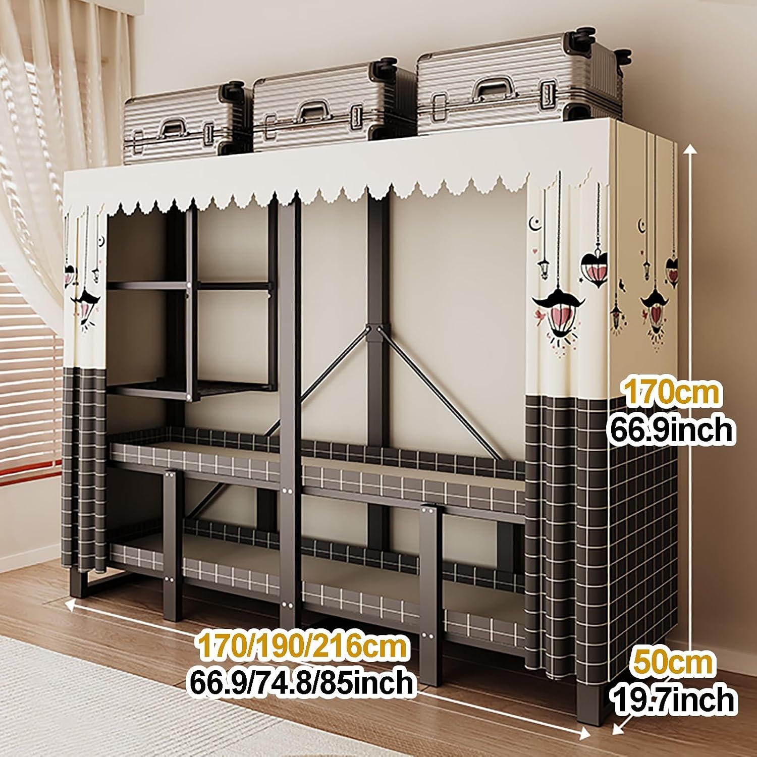 Heavy-Duty Portable Wardrobe Closet, Foldable Clothe Rack With Cover, Garment Rack For Hanging Clothes, Clothing Organizer Coat Storage Rack, For Bedroom(Blue2,170cm/66.9inch)