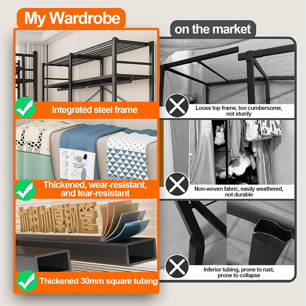 Foldable Clothe Rack With Cover, Heavy-Duty Portable Wardrobe Closet, Garment Rack For Hanging Clothes, Clothing Coat Storage Rack, For Bedroom(Green,113cm/44.5inch)