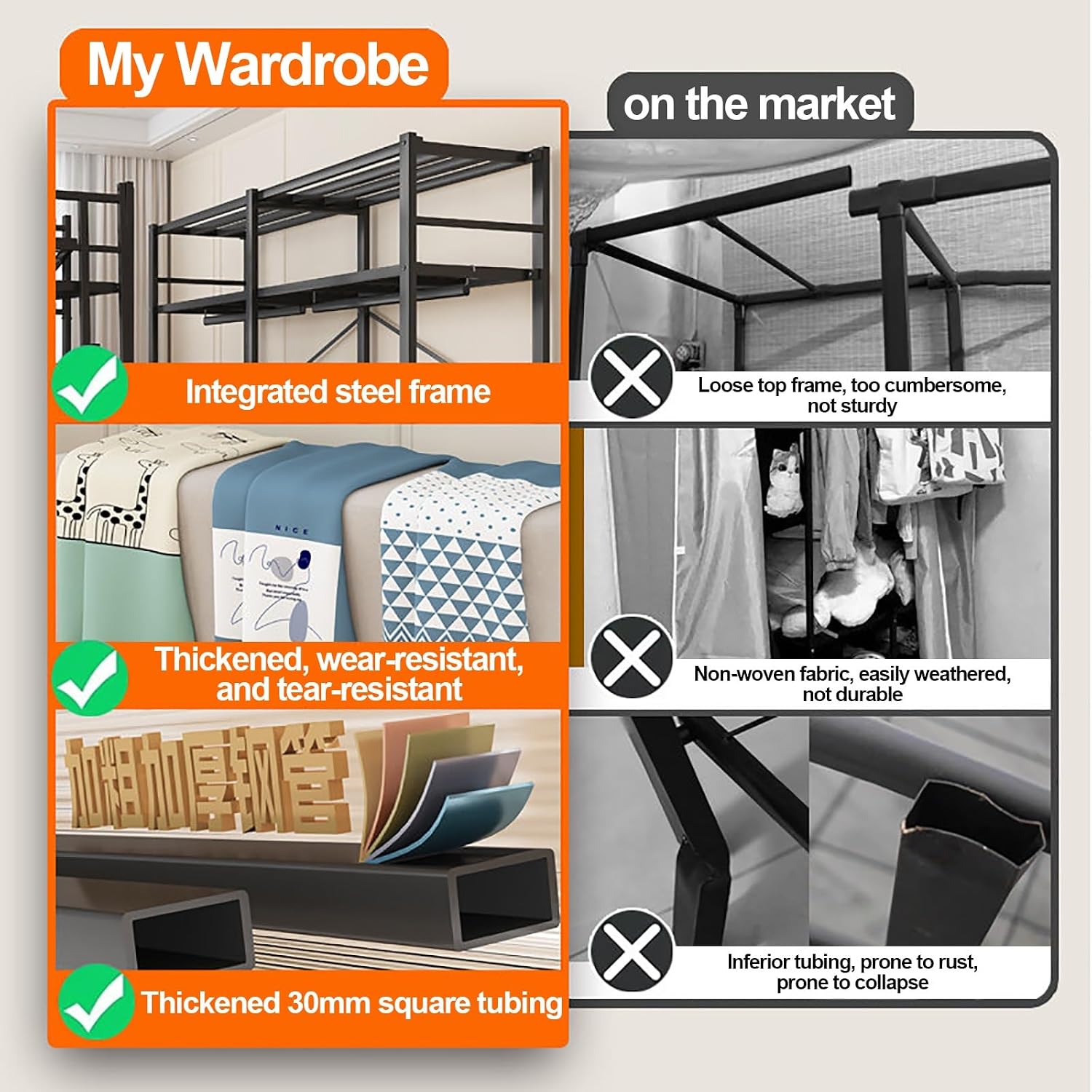 Foldable Clothe Rack With Cover, Heavy-Duty Portable Wardrobe Closet, Garment Rack For Hanging Clothes, Clothing Coat Storage Rack, For Bedroom(Green,113cm/44.5inch)