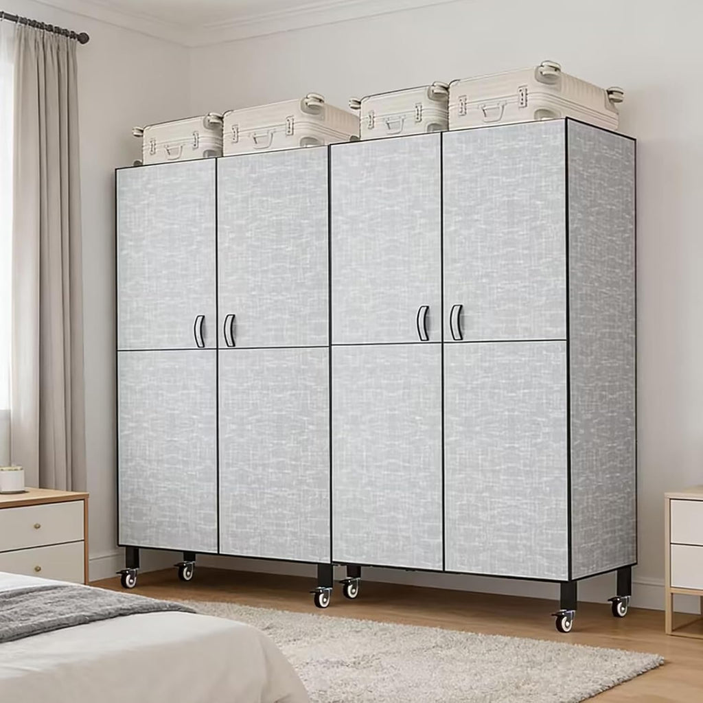 Foldable Portable Wardrobe On Wheels, Freestanding Garment Rack, with Magnetic Door 2000lbs, Heavy Duty Clothes Rack, for Bedroom Closet Systems (Grey, 85CM/33.4IN)