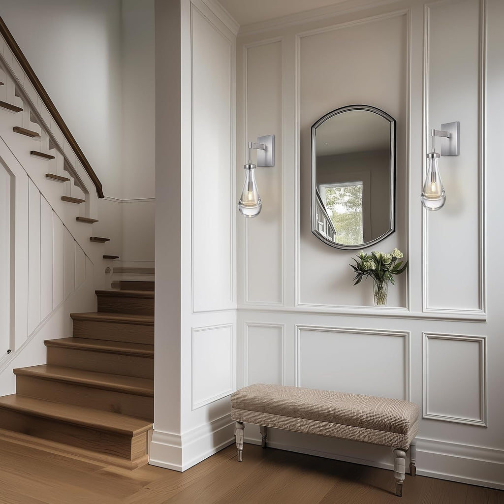 Wall Sconces Set of Two, Nickel Raindrop Sconces Wall Lighting Indoor Wall Lights for Bedroom, Nickel Bathroom Sconce, Wall Sconce Light for Living Room, Hallway