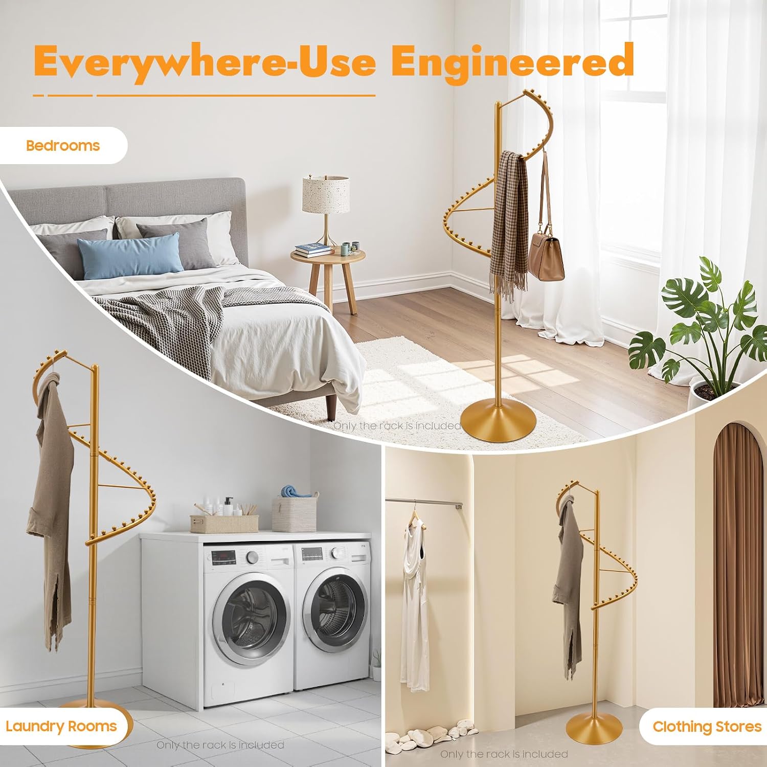 71 in Spiral Rotating Clothing Rack 360° Rotating Freestanding Hanging Clothing Display Stand Metal Heavy Duty Round Garment Rack for Boutique Bedroom (Gold)