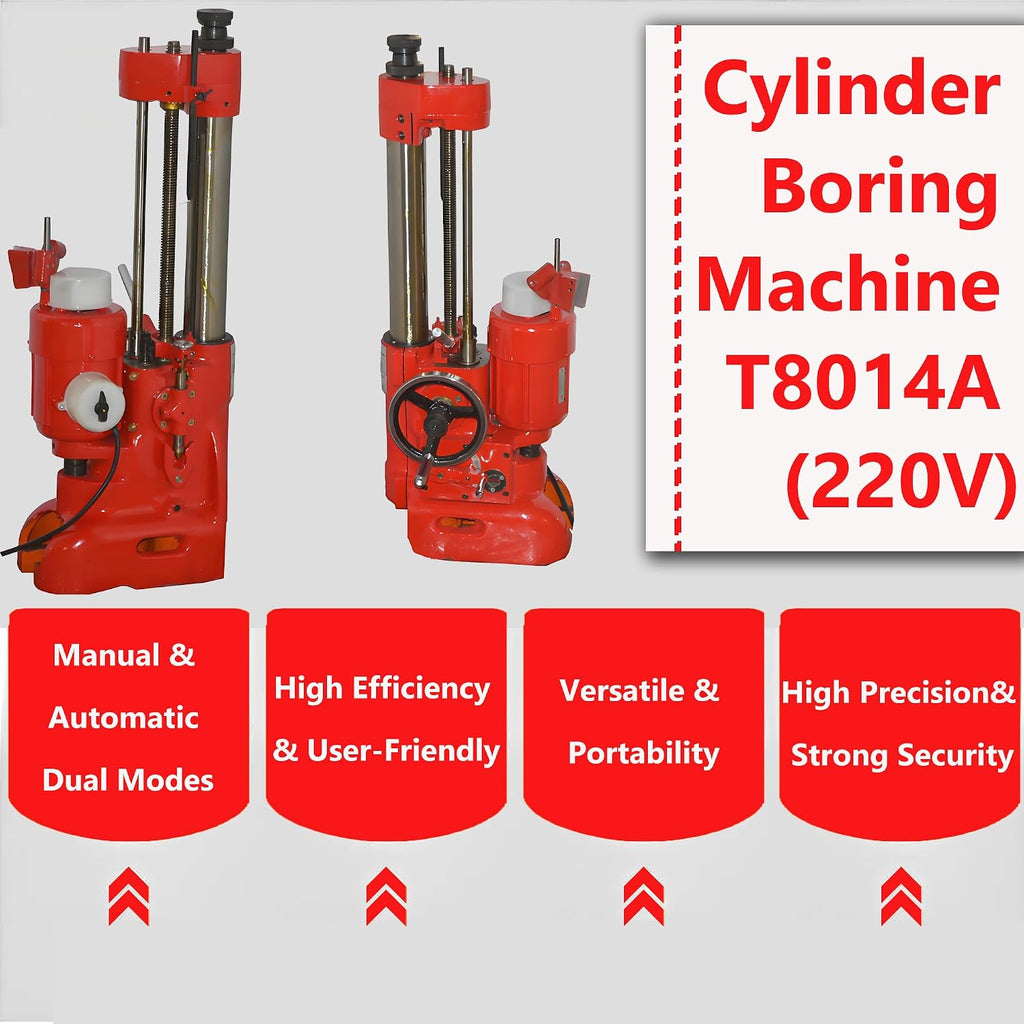 T8014A Cylinder Boring Machine for Automotive & Tractor Engines 220V High Precision Engine Cylinder Repair Machine with 65-140mm Boring Range with Heavy Duty Cutting Capacity
