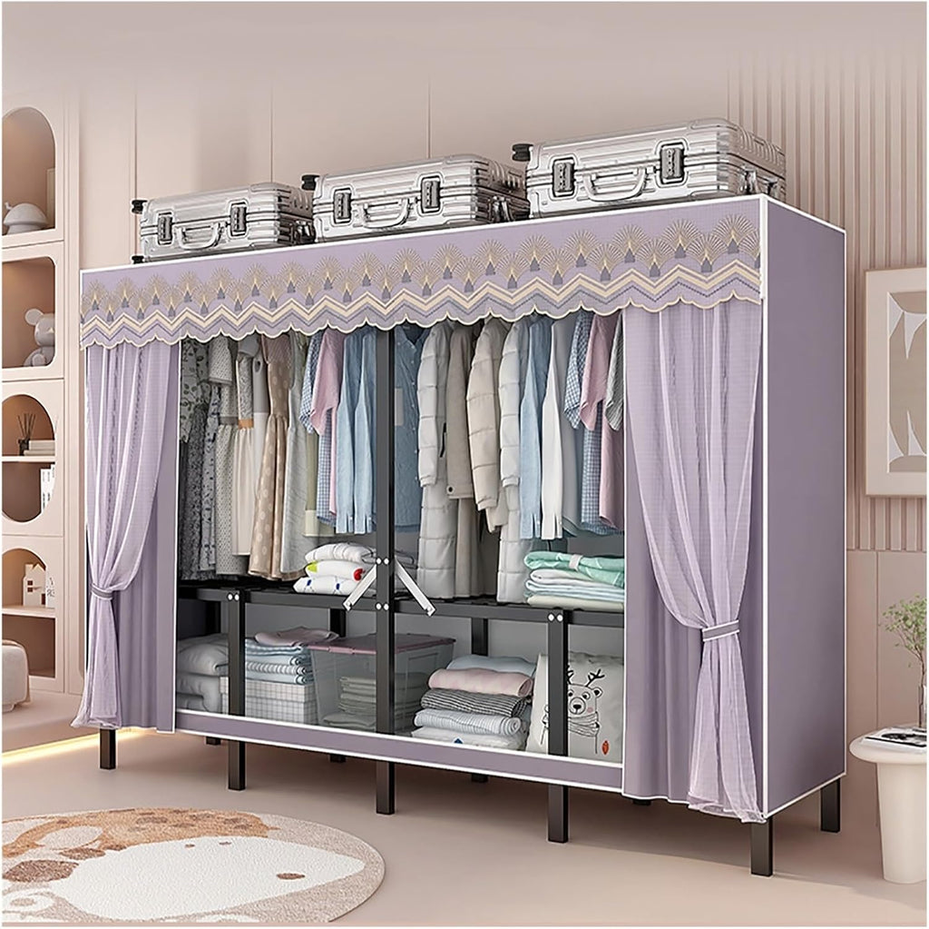 Foldable Closet Wardrobe, Heavy Duty Portable Metal Clothing Rack With Cover, Closet Organizer, Freestanding Armoire Storage Garment Racks For Hanging Clothes(A,200cm/78.7in)