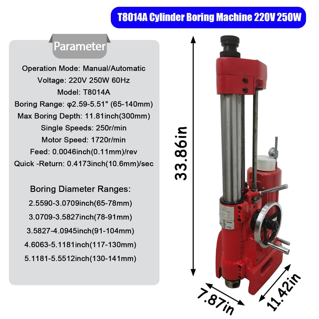 220V Cylinder Boring Machine Manual & Auto Honing & Cylinder Repair Equipment, 2.56-5.5' Boring Dia, 11.8' Max Depth, Professional Engine Rebuilding Borer for Automotive Tractor Motorcycle