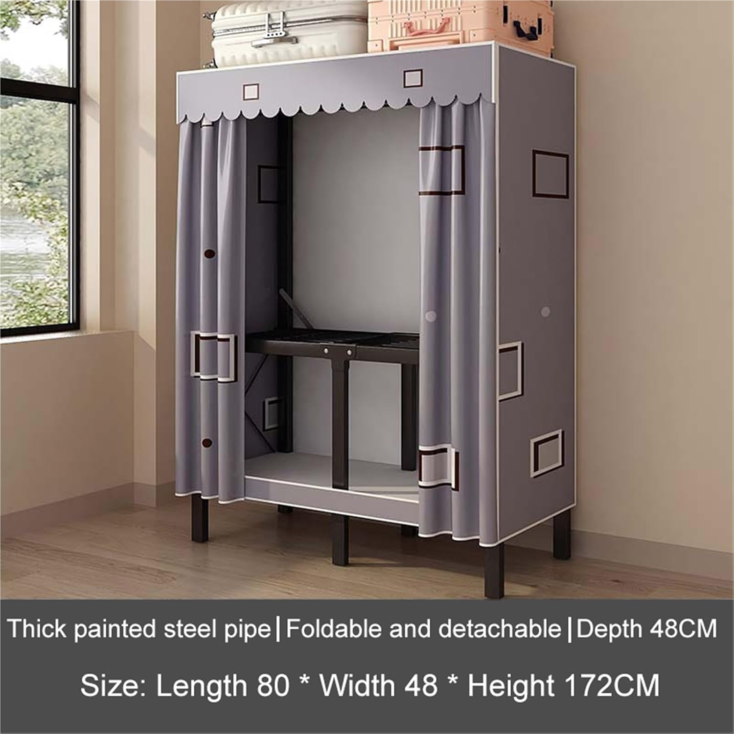 Heavy Duty Clothes Rack,Clothing Rack With Grey Cover,Portable Closet,Metal Garment Rack For Hanging Clothes, Clothing Storage Wardrobe,Wardrobe Closeting,Easy Installation(80X48X172CM)