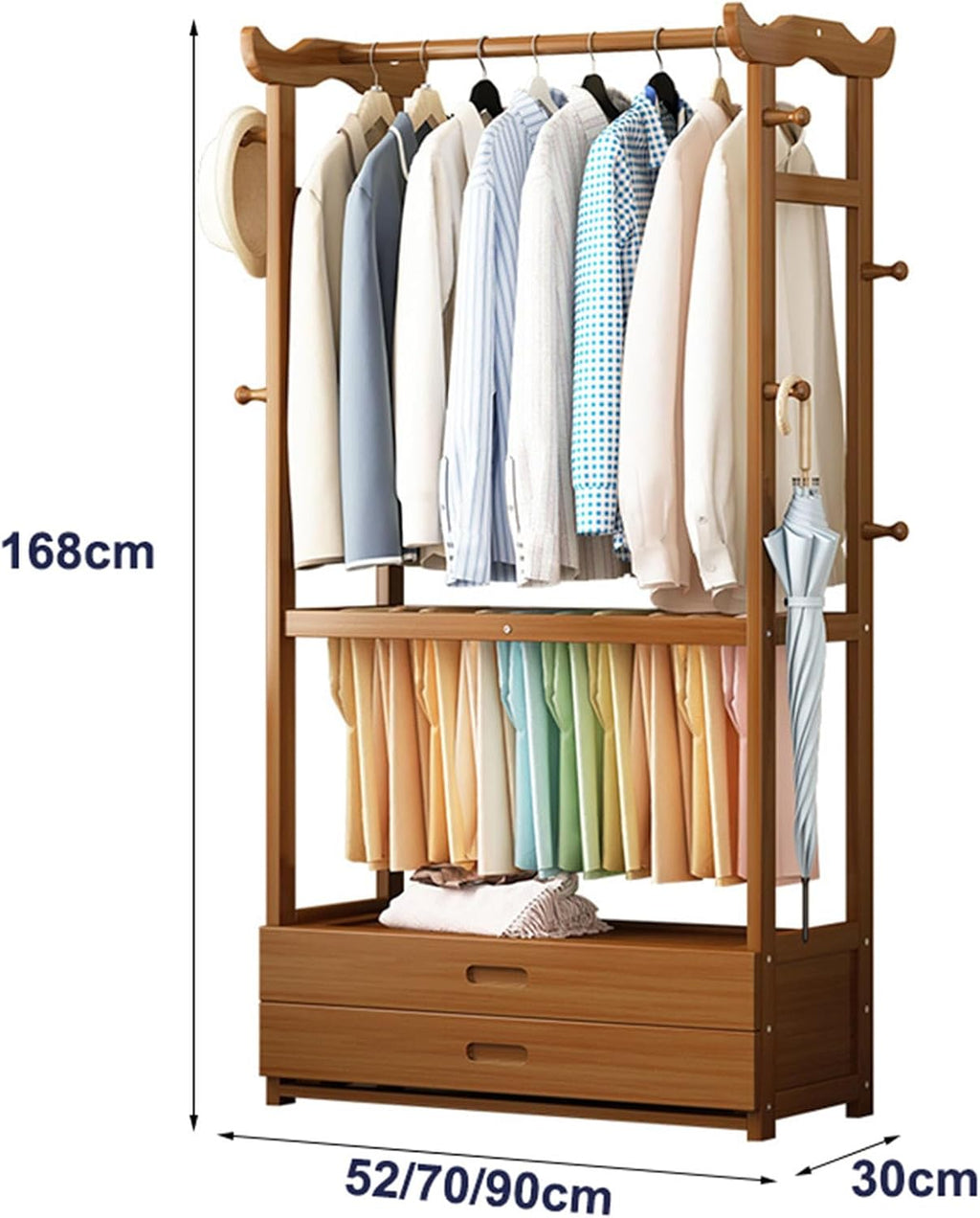 Clothing Racks for Hanging Clothes Bamboo Garment Rack Open Wardrobe Coat Stand Multi-Functional Clothing Clothes Rails for Entryway Living Room,52cm