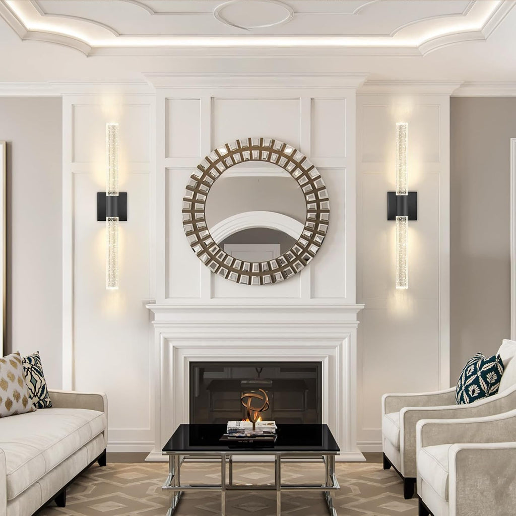 Black LED Wall Sconces Set of 2 with LED Warm Light Interior Glam Crystal Wall Light, Hardwired