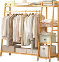 Bamboo Clothing Garment Rack, 4 Tier Storage Shelf Coat Clothes Hanging Rack Portable Wardrobe Closet Organizer with Top Shelf Shoe Storage Shelves for Hallway Entryway Coat Hanger Stand