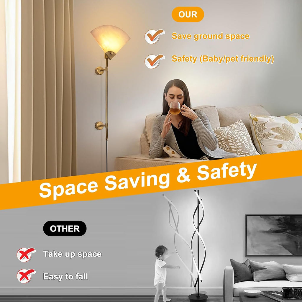 Alabaster Plug in Wall Sconce Set of Two, Natural Marble Wall Light, Wall Mounted Lamp with Plug in Switch E26 Base,Modern LED Wall Lamp for Living Room Dining Room Stairs Bedroom