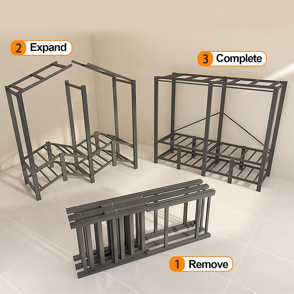 Wardrobe Closet For Hanging Clothes Portable Clothing Rack With Cover 1200Ibs Foldable Black Steel Frame Metal Coat Storage Garment Racks For Hanging Clothes(A,130cm/51.2inch)