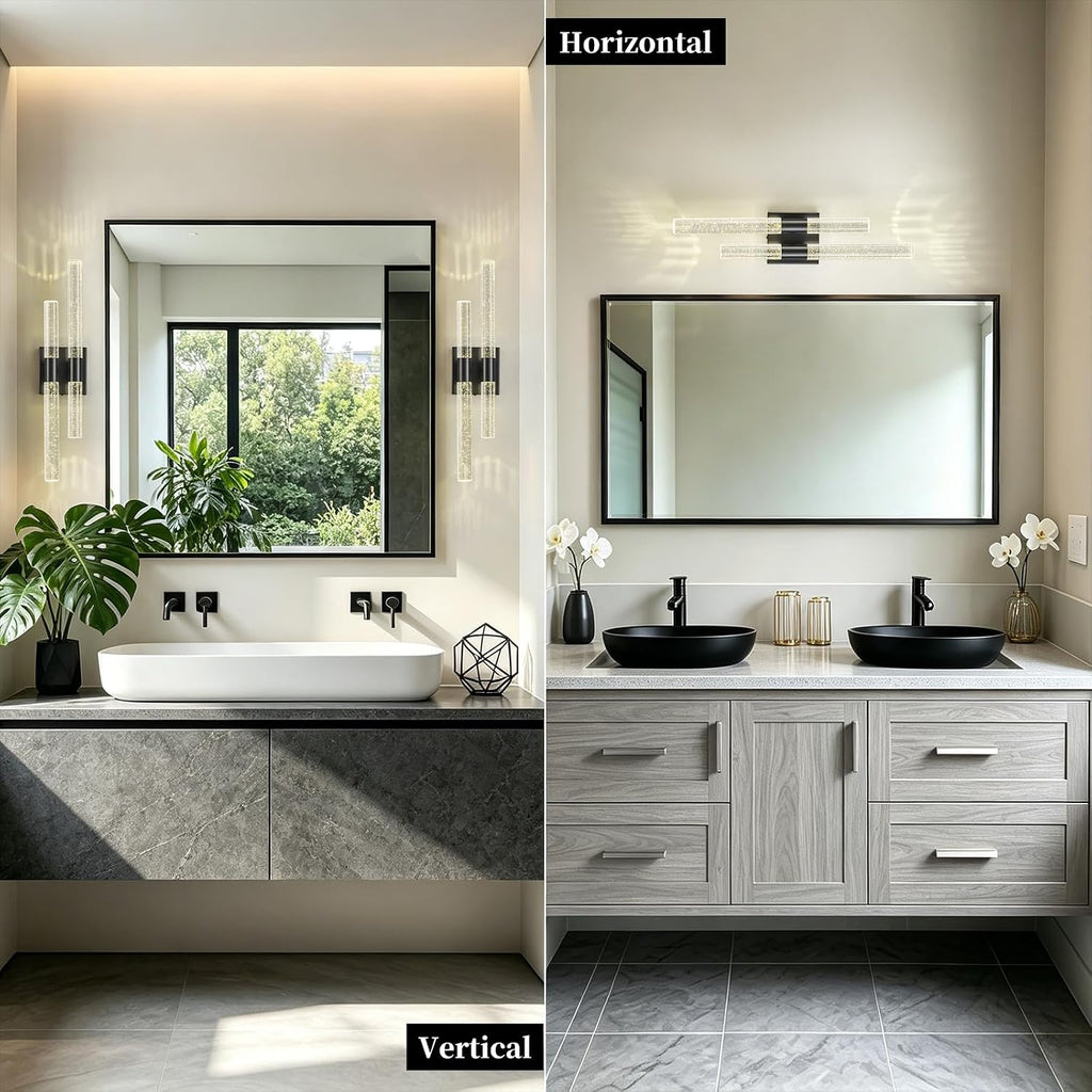 Crystal Wall Sconces Set of Two Black Wall Sconce Hardwired LED Bathroom Vanity Light Fixtures 21.25in 4000K Vertical and Horizontal Wall Mounted Sconces for Bedroom, Living Room, Hallway