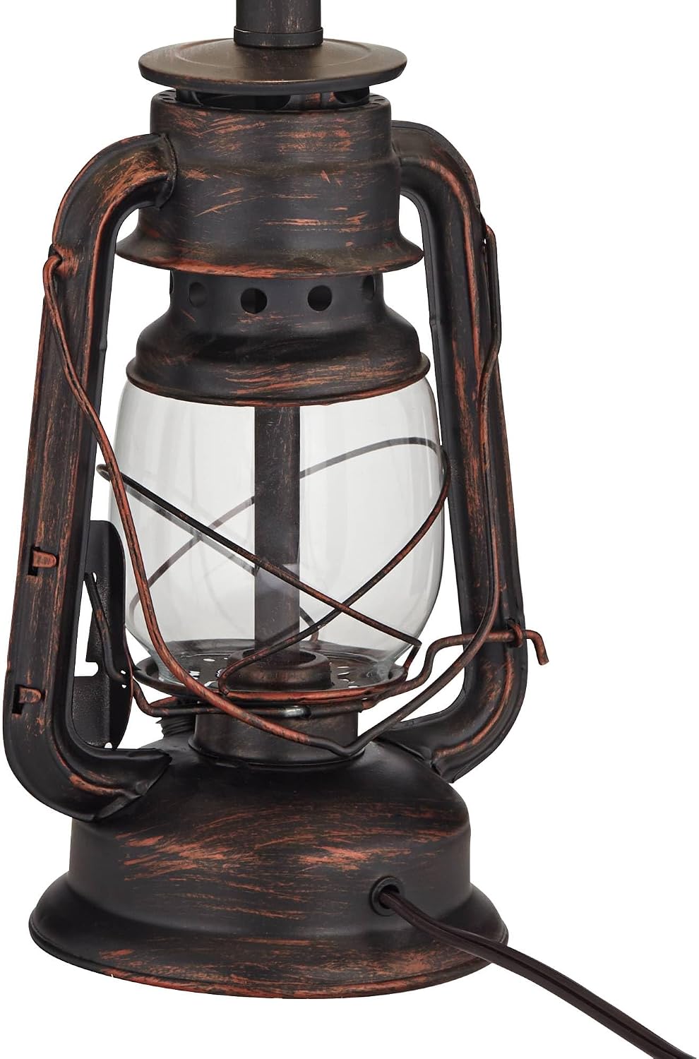 Franklin Iron Works Murphy 23' High Miner Lantern Small Farmhouse Rustic Traditional Accent Table Lamps Set of 2 Red Bronze Finish Metal Oatmeal Shade Living Room Bedroom Bedside Nightstand House