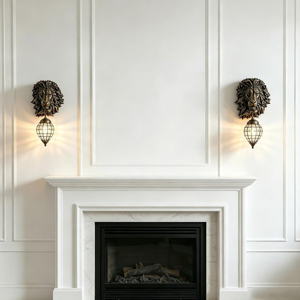 Retro Mid Century Modern Wall Sconces with Clear Crystal Shade Lion Head Decor 17.7' Large Black Wall Lights Fixtures for Living Room Bedroom Bedside Stairs Bathroom