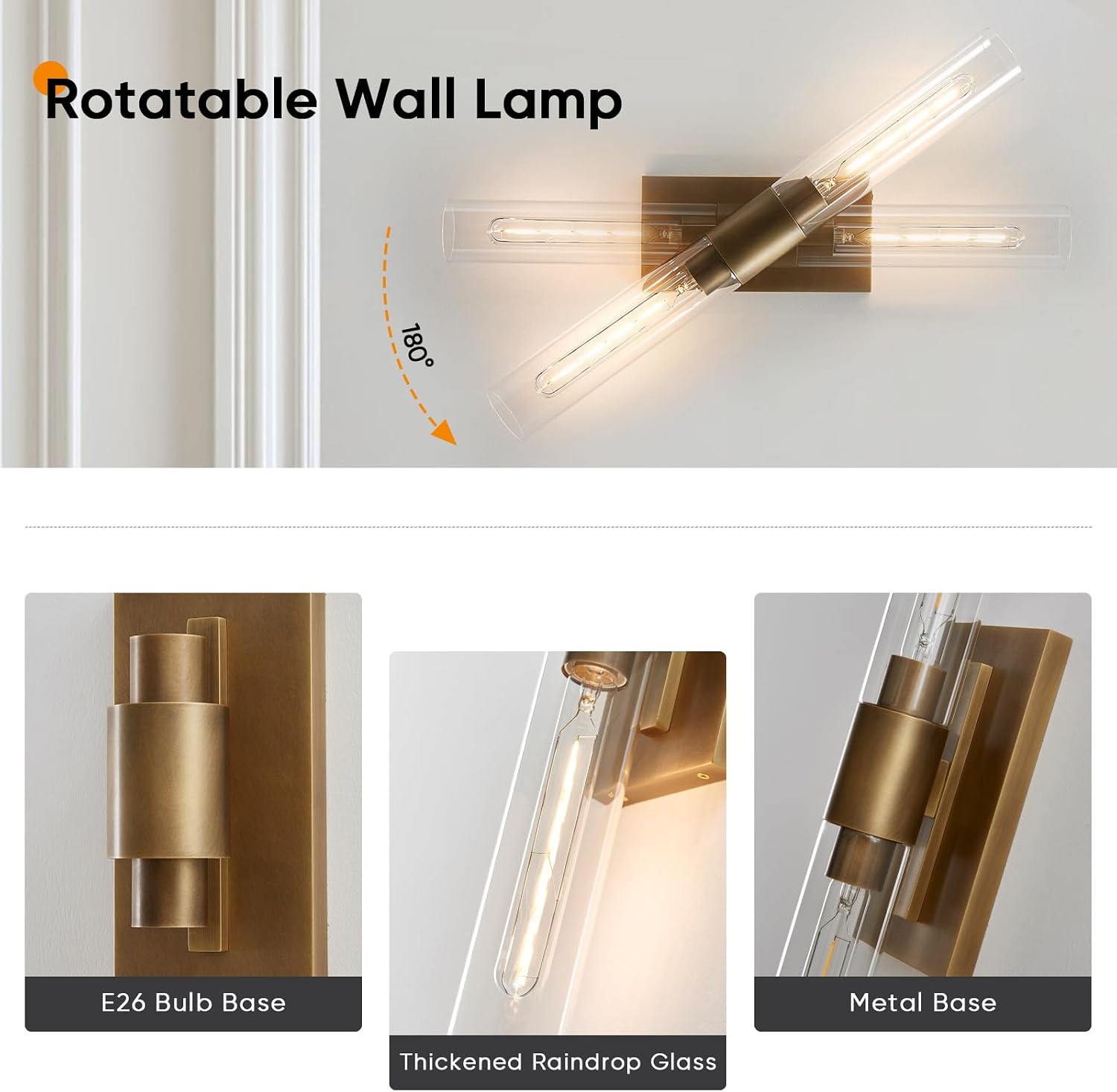 24.8' L Minimalist Style Wall Sconces Set of 2, Brass Wall Lights Fixtures Morden Cylinder Wall Light for Bathroom Vanity Light Indoor Wall Mounted Lamps for Living Room,Bedroom,Hallway