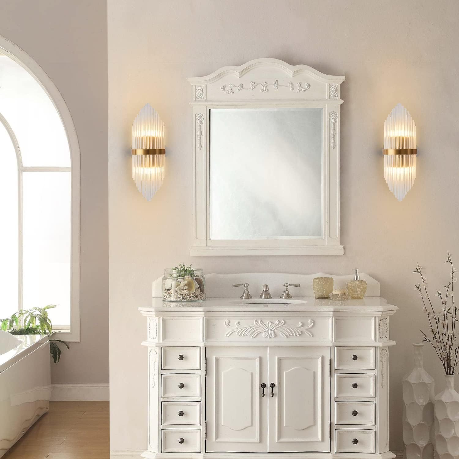 KCO Lighting 2-Light Prism Crystal Wall Sconce Lighting Clear Glass Wall Sconces Set of Two Modern LED Wall Light for Bathroom Mirror Bedroom Bedside (2-Pack)