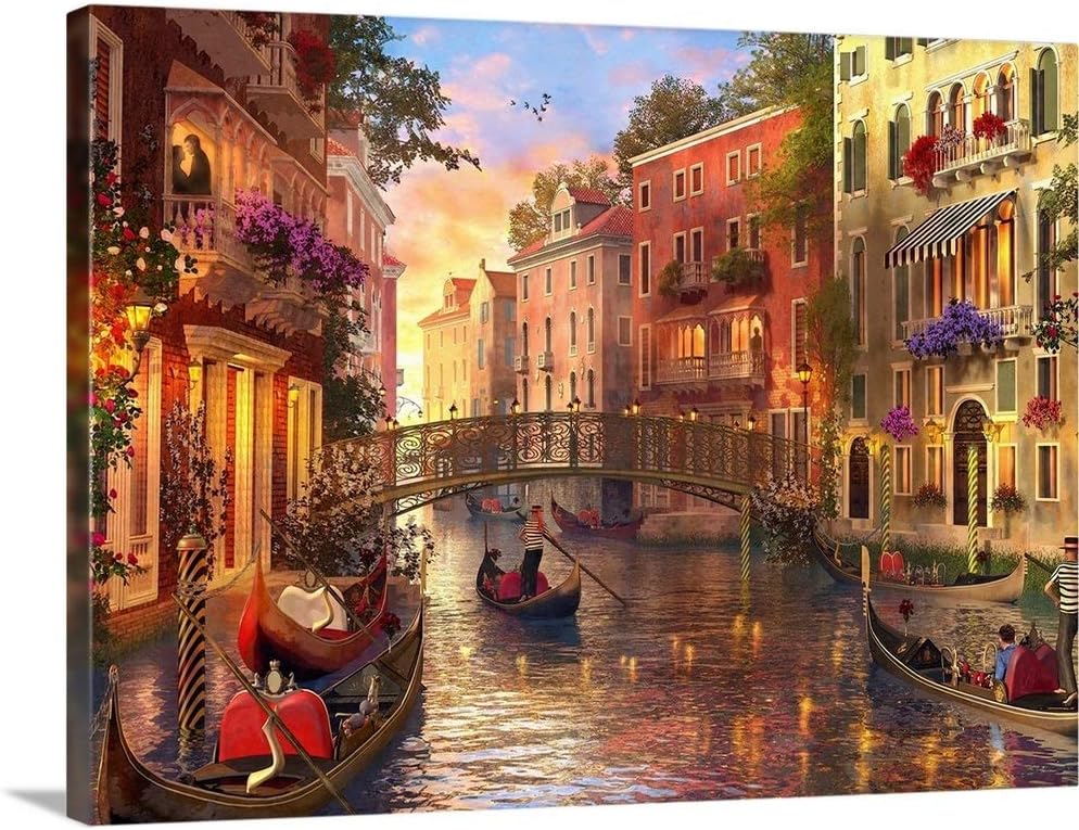 CANVAS ON DEMAND Sunset in Venice Canvas Wall Art Print by Dominic Davison, Home Decor, Design Artwork, 48'x36'