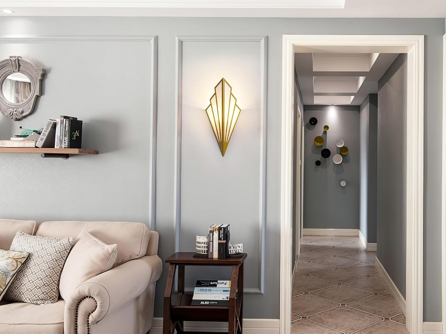 Battery Operated Wall Sconces Set of 2,Not Hard Wired Fabric Shade Triangle Remote Control Wall Lights, Wireless Lamp Fixture for Bedroom, Living Room, Bathroom, Hallway (Color : Gold)