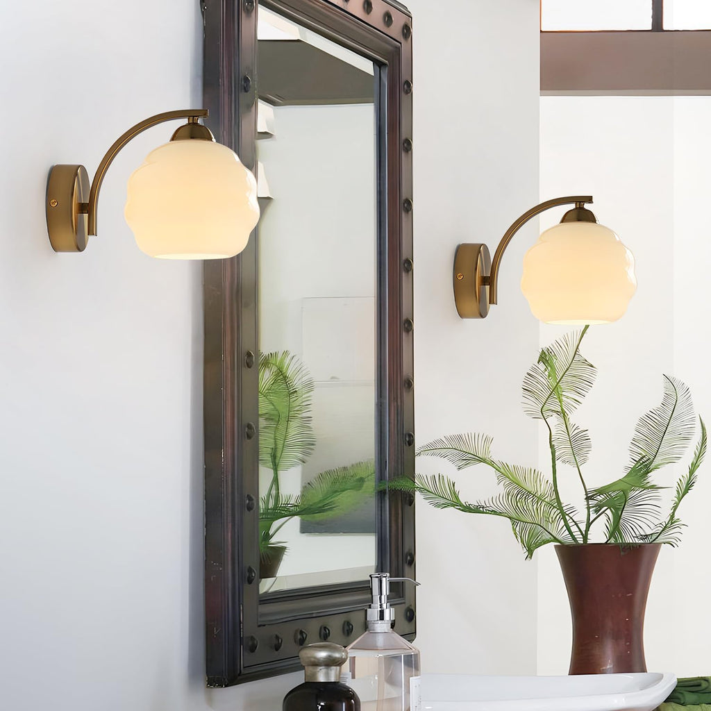 Gold Wall Sconces Set of 2 Modern Industrial Bathroom Vanity Sconces Wall Lighting Indoor Brushed Brass Wall Sconces Golden Globe Glass Wall Lamp for Bedroom, Living Room MCL13W-2 (2Pack)