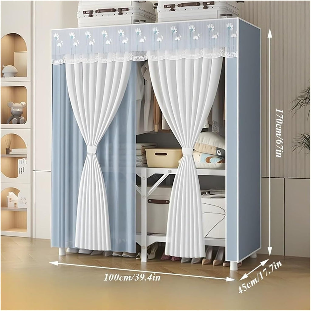 Clothes Rail Garment Rack Foldable Wardrobe Closet Rack, Heavy Duty Portable Closets With Cover Bedroom Armoires Freestanding Clothing Rolling Garment Racks For Hanging Clothes Load 2000lbs(Blue,100x4