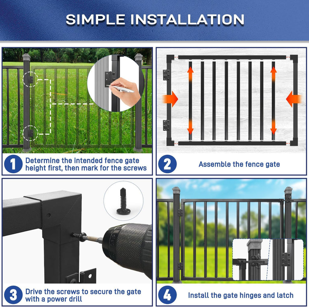 Avalution Deck Fence Gate Outdoor,38' H x 48' W, Metal Fence Gate Kit,Heavy Duty Outdoor Gates with Hinges and Latch,Anti-Rust Deck Gates for Decks,Patio,Garden,Yard,Residential Fences