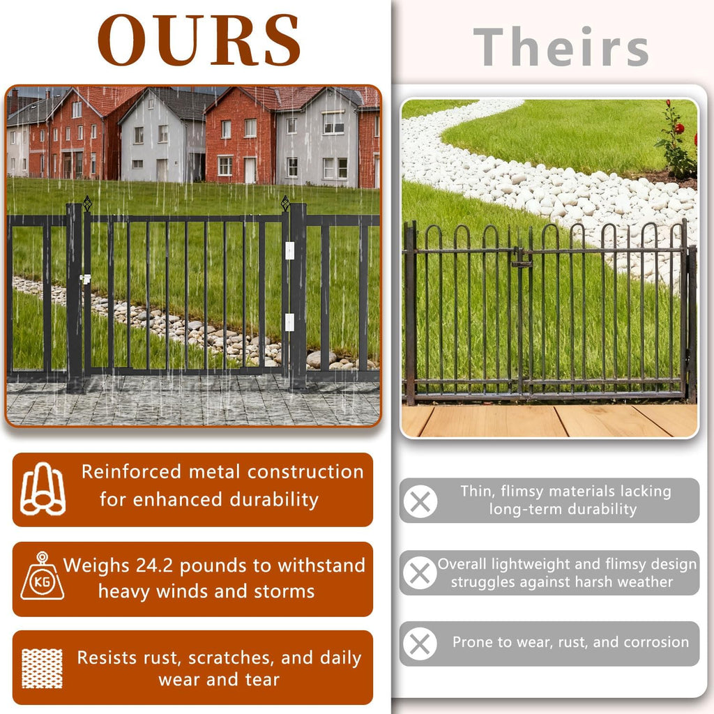 Heavy-Duty Deck Fence Gate Outdoor, No Cutting Required，Upgraded Adjustable 37.4 to 49.2''W x 43''H, Fence Gate, Suitable for Decks, Patios, Gardens, Yards, (with Latch and Auto-Closing Hinge)