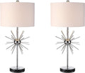 JONATHAN Y 31.5' Chrome Metal and Marble Starburst LED Table Lamp Set of 2, Mid-Century Modern Glam Lamp for Living Room Bedroom, White Linen Shade, LED Bulbs Included JYL2011A-SET2