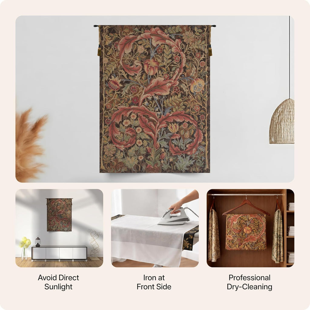 Charlotte Home Furnishings Inc French Boho Tapestry Wall Hanging 38 x 28 in, Acanthe Brown Aesthetic Woven Wall Art decor for Living Room Home Decor, European Cotton Jacquard Woven