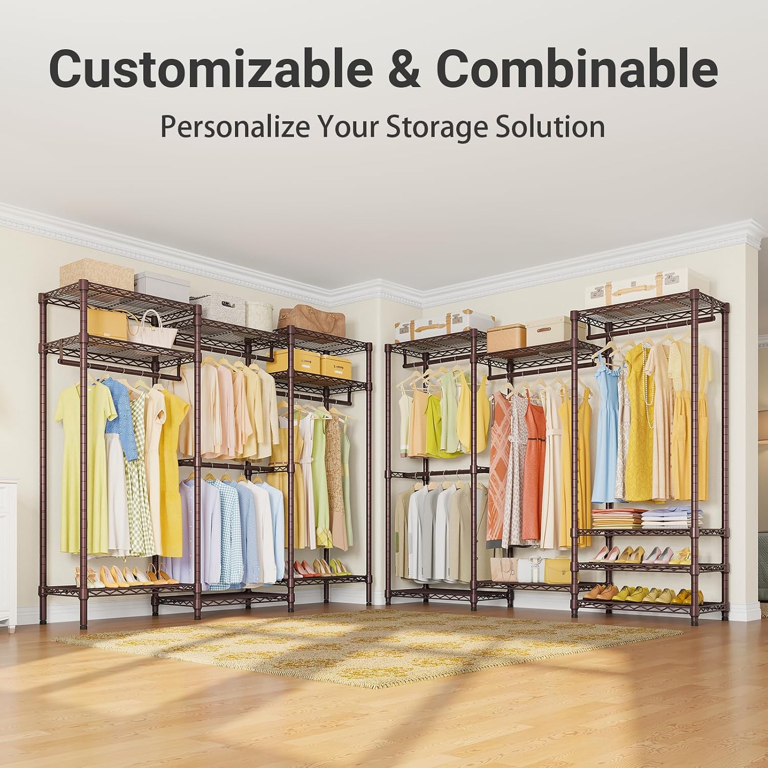 VIPEK V5i Garment Rack Heavy Duty Clothes Rack, Portable Closet Wardrobe Bedroom Armoires Freestanding Clothing Rack with 8 Adjustable Shelves & 4 Hang Rods, 68.9' L x 15.7' W x 76.4' H, Bronze