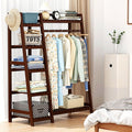 Freestanding Garment Rack for Hanging Clothes, Bamboo Clothing Rack, Walnut Clothings Racks with Shelf and Shoe Clothing Storage Organizer Shelves,Brown(80cm)