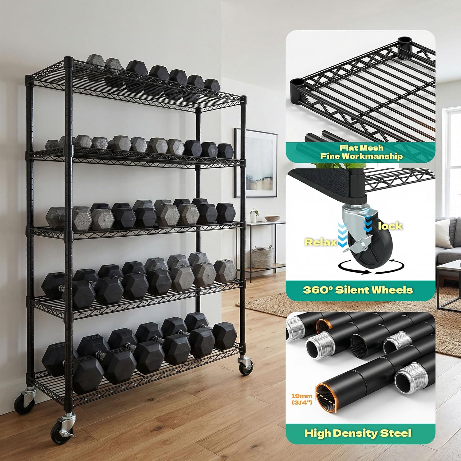 Wire Shelving Unit with 600D Oxford Cover, 36' W x 18' D x 72' H, 5-Tier Heavy Duty Rolling Shelf Rack on Wheels for Garage, Basement & Warehouse