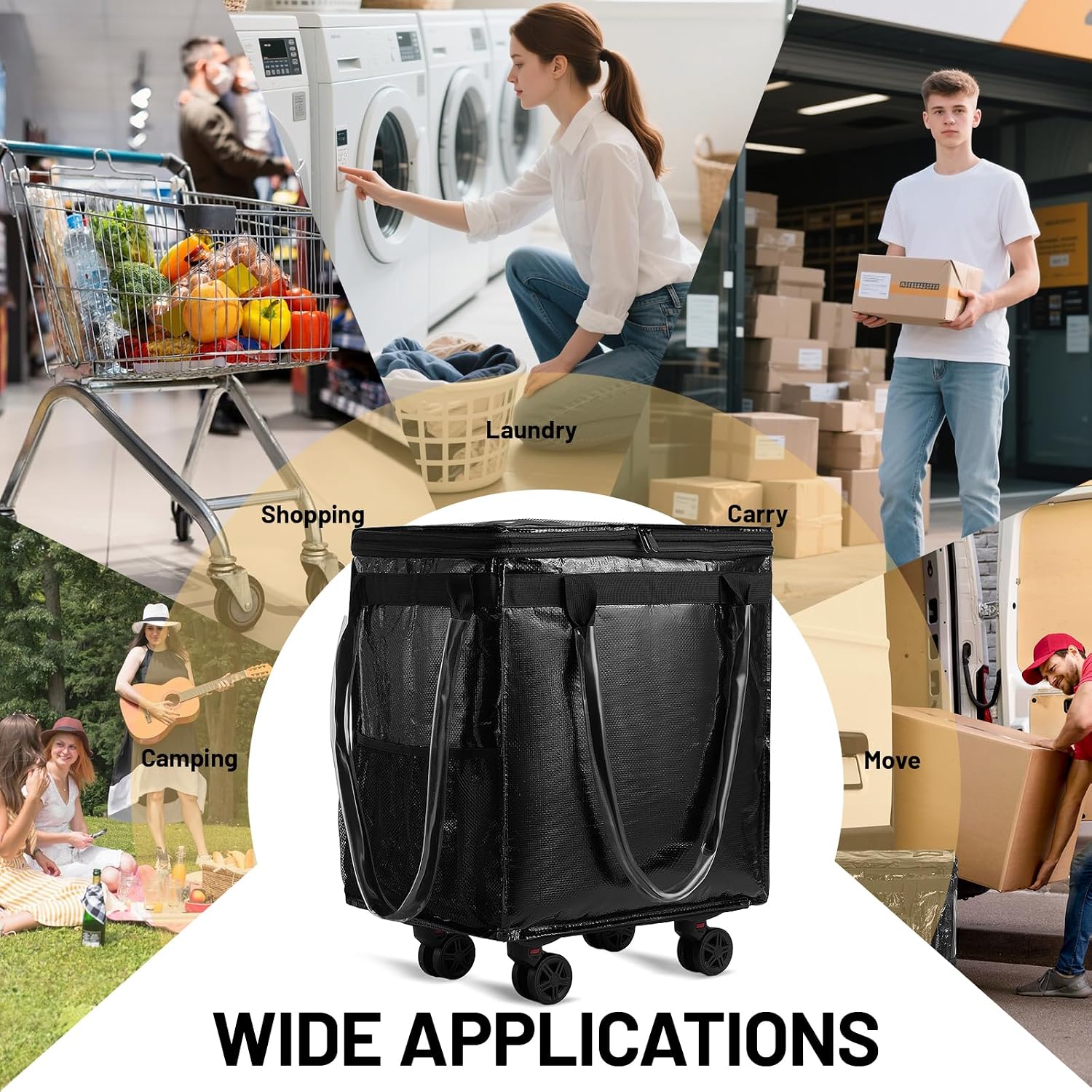 Fanwoli Dancer's Mobile Combo:80L Reusable Grocery Bag on Wheels + 23' Dance Bag with Garment Rack|Upgrade Stability, Simplify Your Move| Ideal for Competitions, Rehearsals & Daily Errands