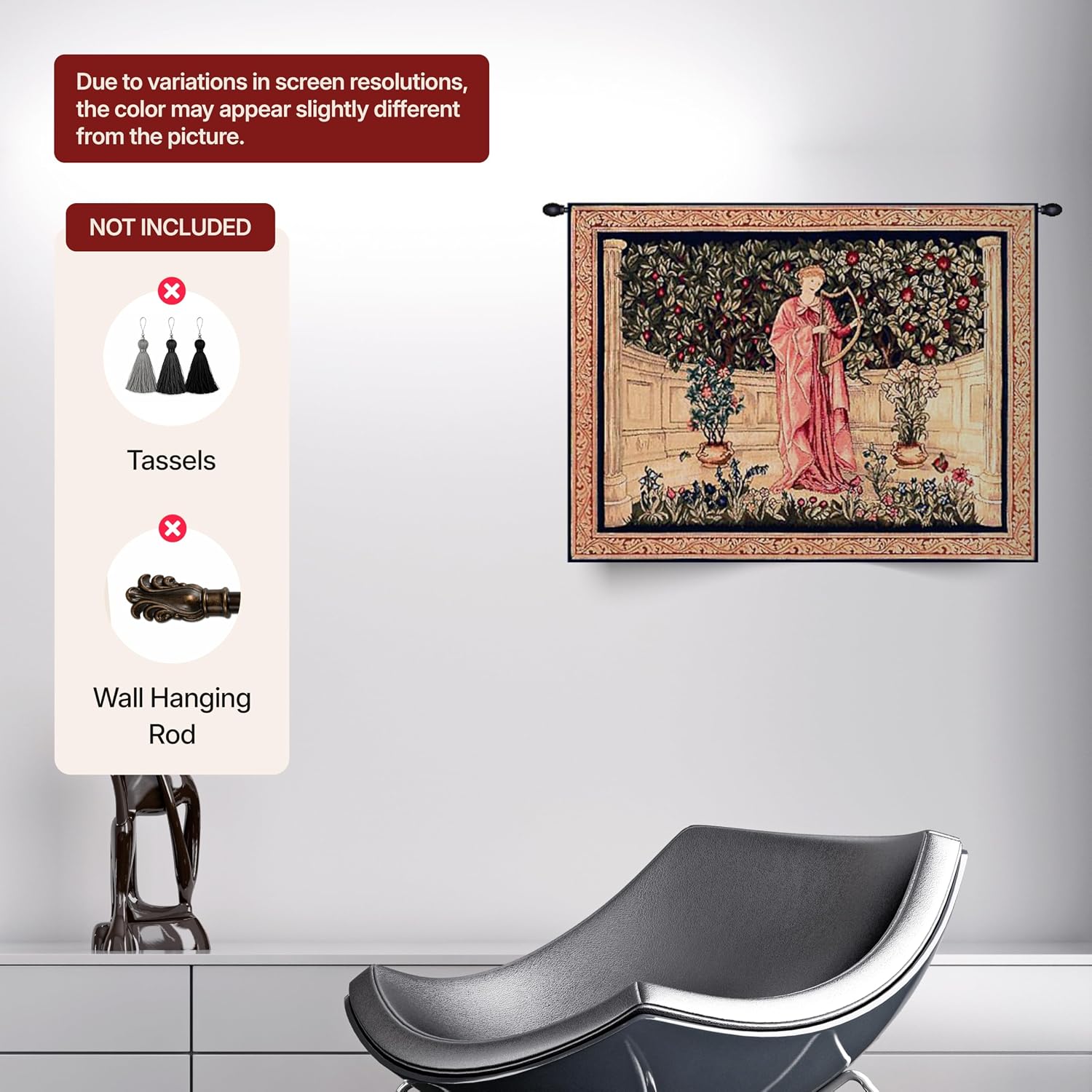 Charlotte Home Furnishings Inc French Boho Tapestry Wall Hanging 25 x 32 in, The Minstrel Aesthetic Woven Wall Art decor for Living Room Home Decor, European Cotton Jacquard Woven