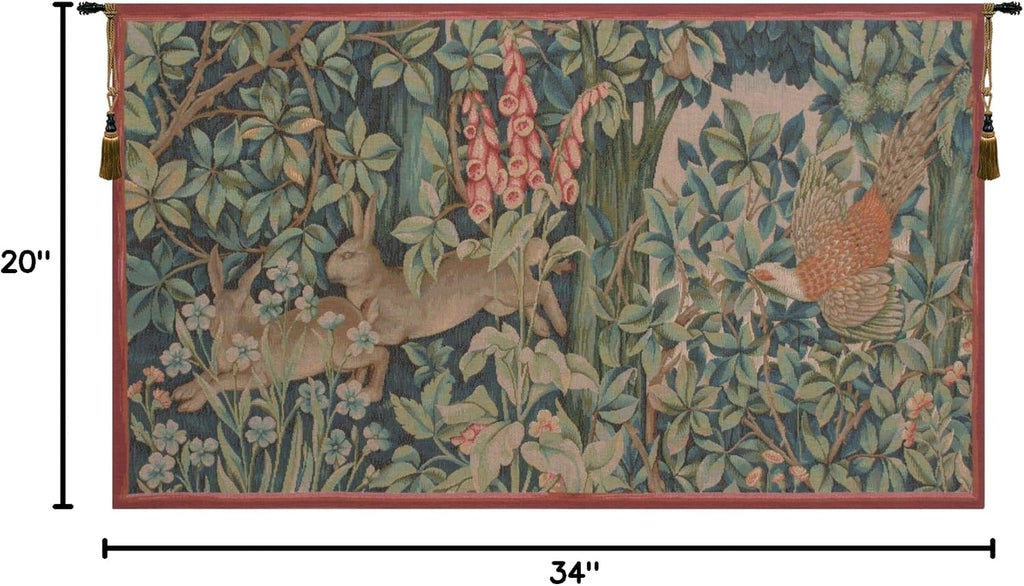 Charlotte Home Furnishings Inc French Boho Tapestry Wall Hanging 20 x 34 in, Hare and Pheasant Aesthetic Woven Wall Art decor for Living Room Home Decor, European Cotton Jacquard Woven