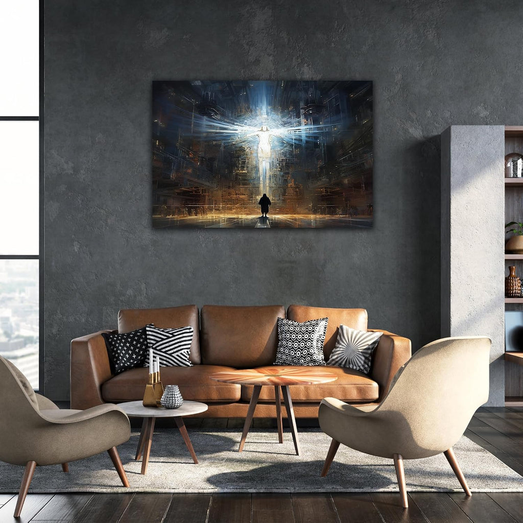 ANRUOXI Jesus Wall Art, Picture of Jesus Crucifixion Canvas Prints Christian Religious Canvas Wall Decoration, Death of Jesus Poster Printing Living Room Painting Bedroom Church Decor 32' Hx48 W Inch